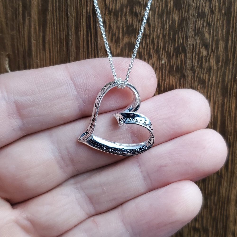 20 Inch Sterling Silver True Friend Saying Heart Necklace